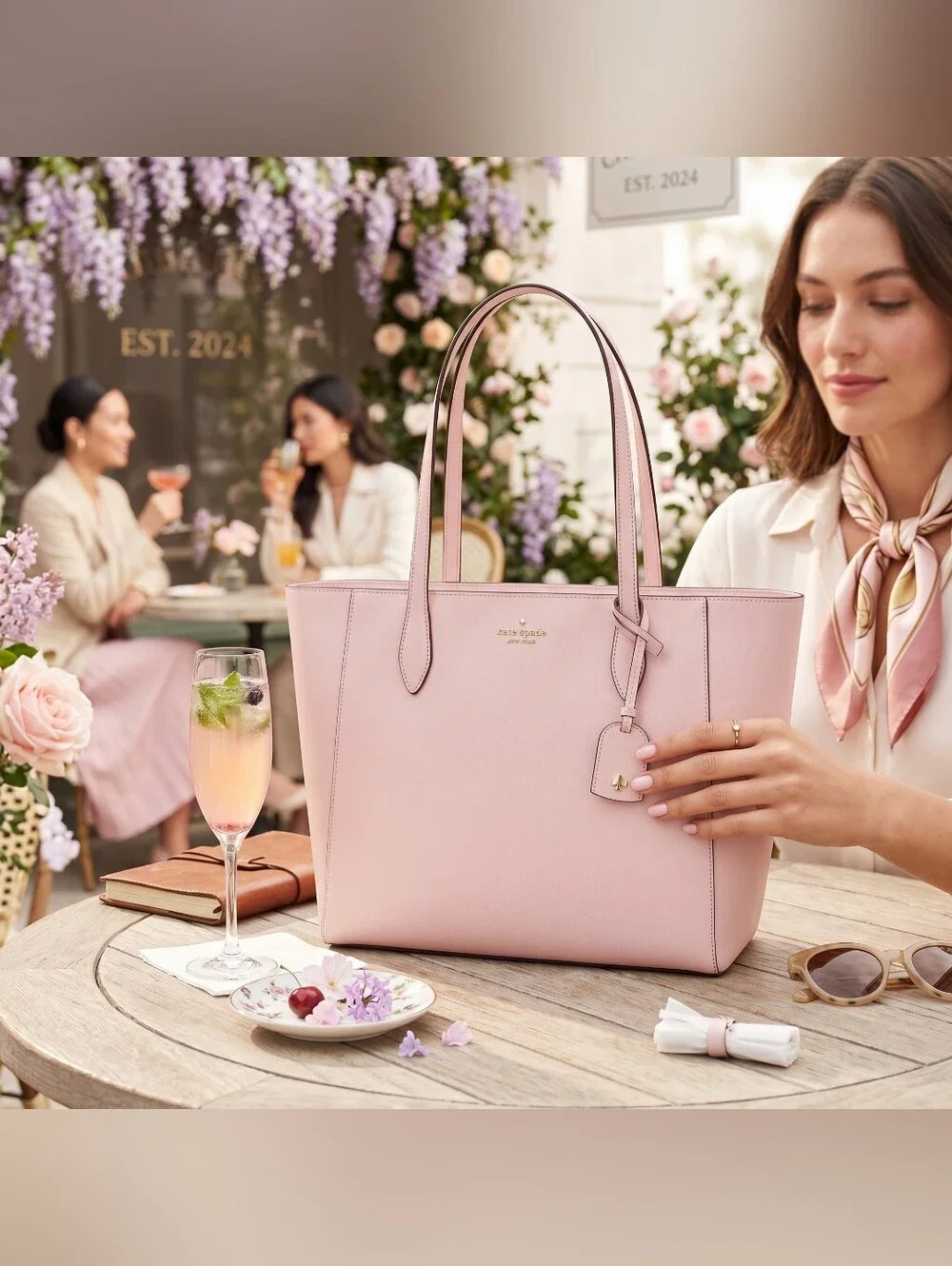 KATE SPADE NY Dana Rose Smoke Leather Large Tote Bag